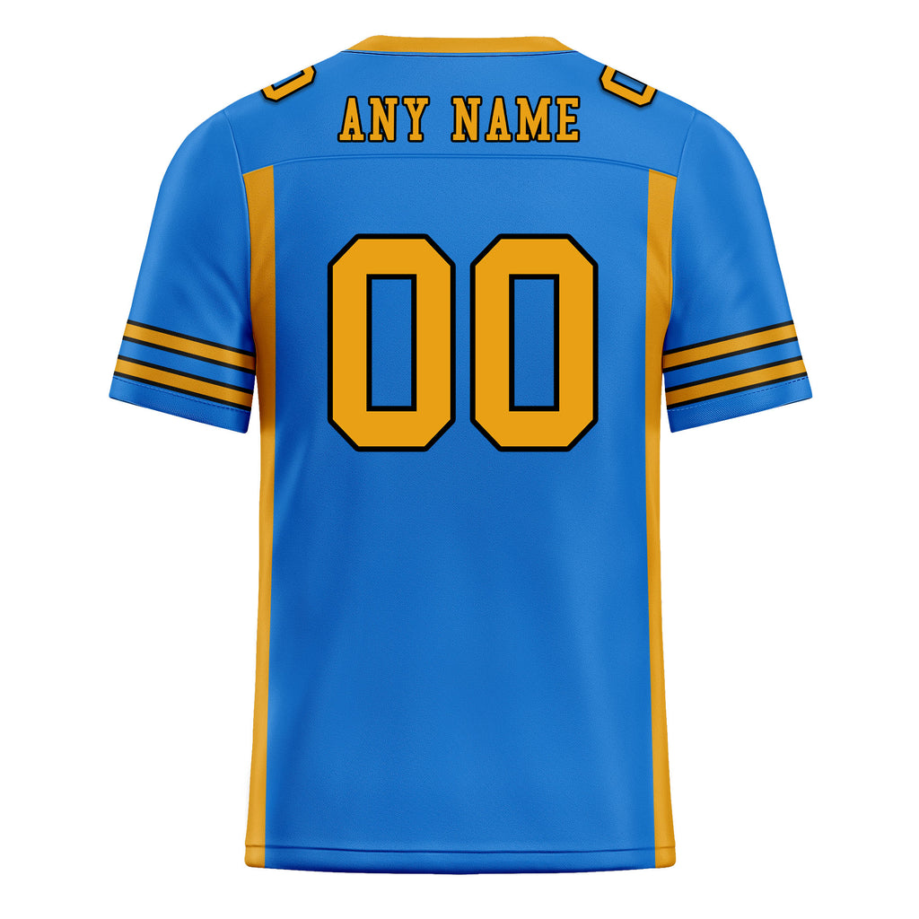 Custom Blue Yellow Striped Sleeves Personalized Authentic Football Jersey FBJ02-D06053