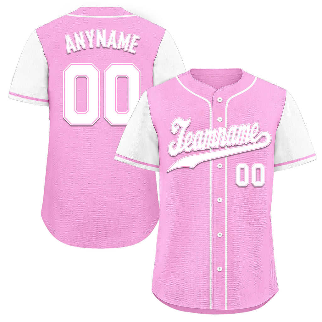 Custom Pink White Raglan Sleeves Personalized Authentic Baseball Jersey BSBJ01-D020200-16