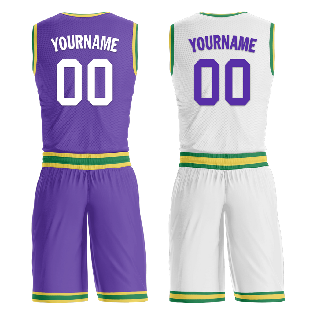 Custom Purple White Classic Style Reversible Basketball Uniform Personalized COOLMAX BBJR-D017047