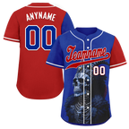 Custom Blue Red Skull Fashion Personalized Authentic Baseball Jersey BSBJ01-D017146