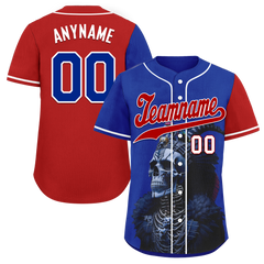 Custom Blue Red Skull Fashion Personalized Authentic Baseball Jersey BSBJ01-D017146