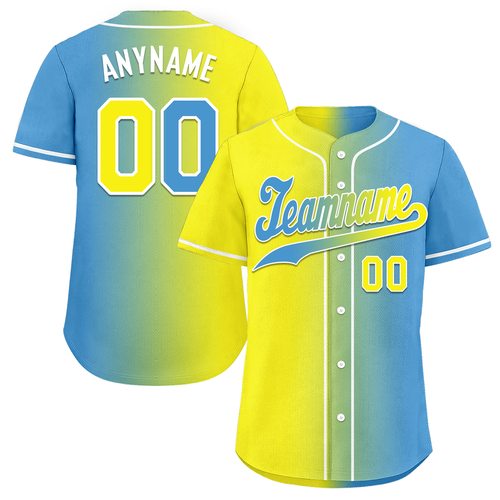 Custom Yellow Blue Gradient Fashion Personalized Authentic Baseball Jersey BSBJ01-D0a7aa0