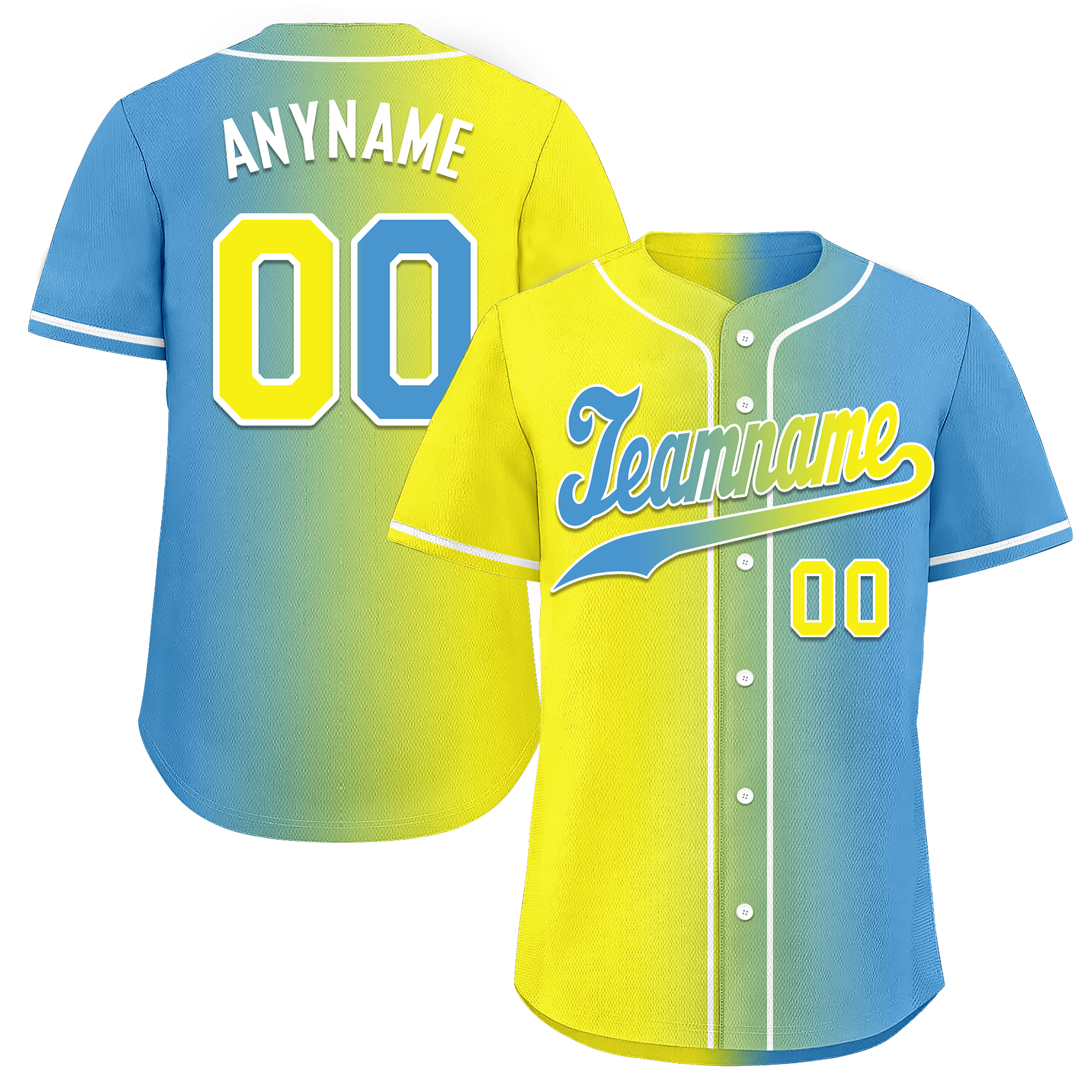 Custom Yellow Blue Gradient Fashion Personalized Authentic Baseball Jersey BSBJ01-D0a7aa0