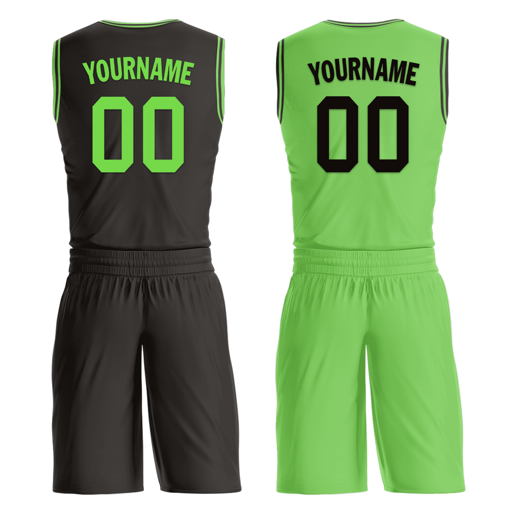 Custom Black Green Classic Style Reversible Basketball Uniform Personalized COOLMAX BBJR-D017049