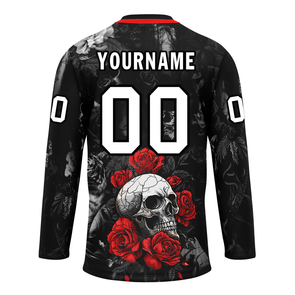 Custom Black Red Gothic Personalized Hockey Jersey HCKJ01-E0601-04