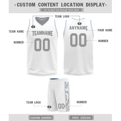 Custom White Gray Blue Dallas City Edition Personalized Reversible Basketball Set Sports Basketball Jersey BBJ01R-D0610-7