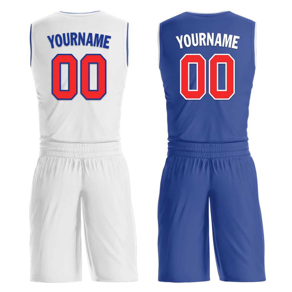Custom White Blue Classic Style Reversible Basketball Uniform Personalized Ordinary BBJR-D017020