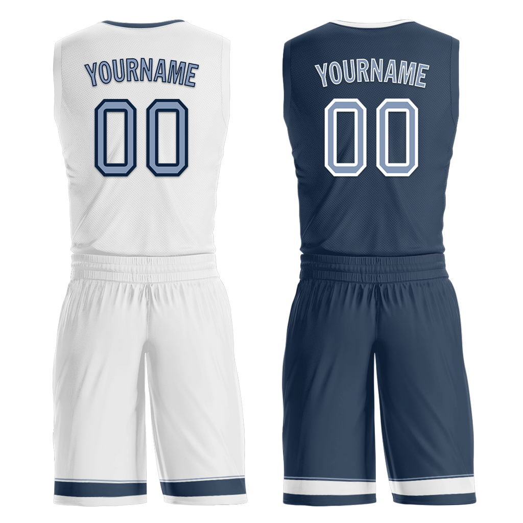Custom White Blue Classic Style Reversible Basketball Uniform Personalized Ordinary BBJR-D017043