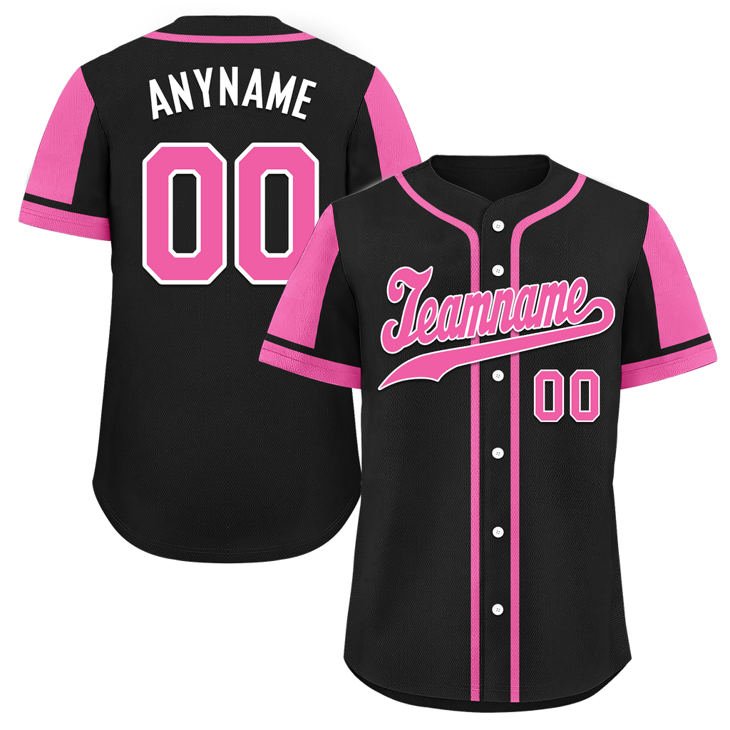 Custom Black Pink Raglan Sleeves Personalized Authentic Baseball Jersey BSBJ01-D017198