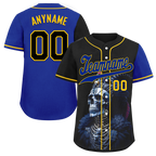 Custom Black Blue Skull Fashion Personalized Authentic Baseball Jersey BSBJ01-D017147