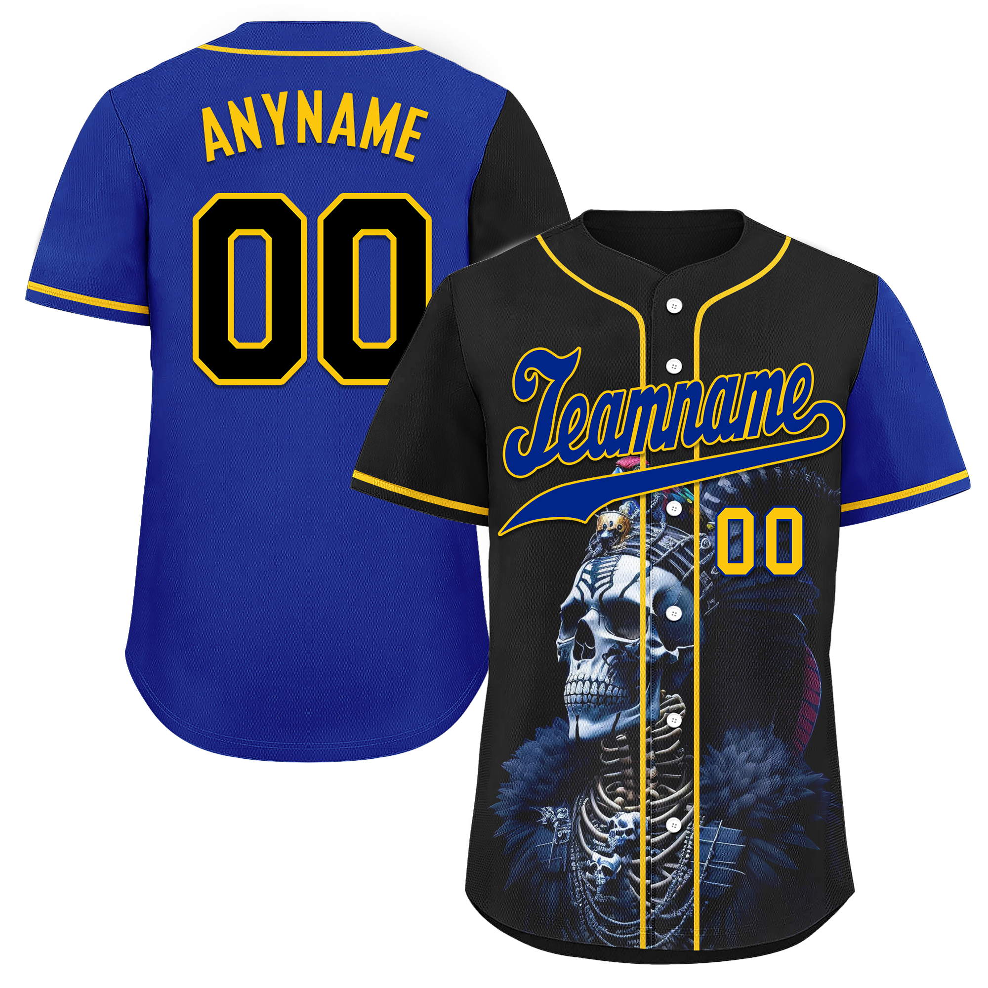 Custom Black Blue Skull Fashion Personalized Authentic Baseball Jersey BSBJ01-D017147