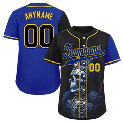 Custom Black Blue Skull Fashion Personalized Authentic Baseball Jersey BSBJ01-D017147