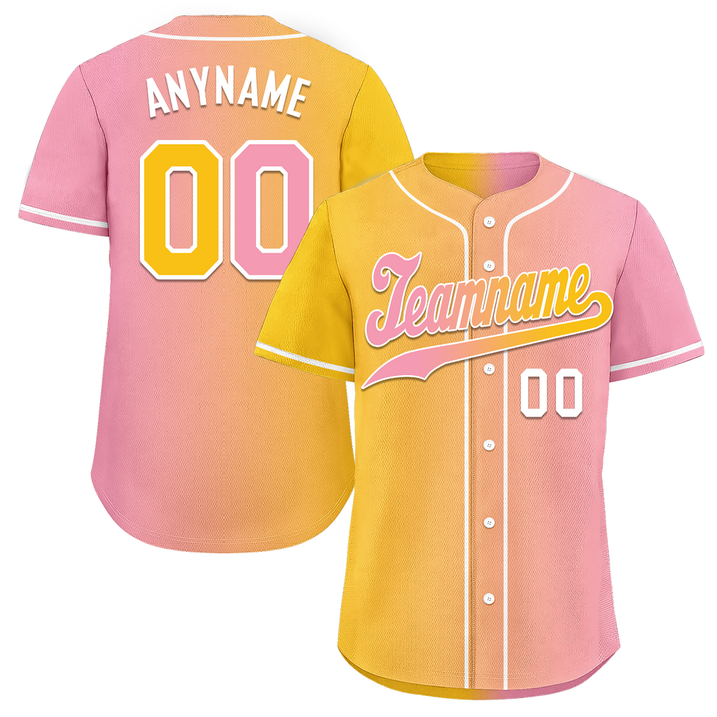 Custom Yellow Pink Gradient Fashion Personalized Authentic Baseball Jersey BSBJ01-D0a7aac