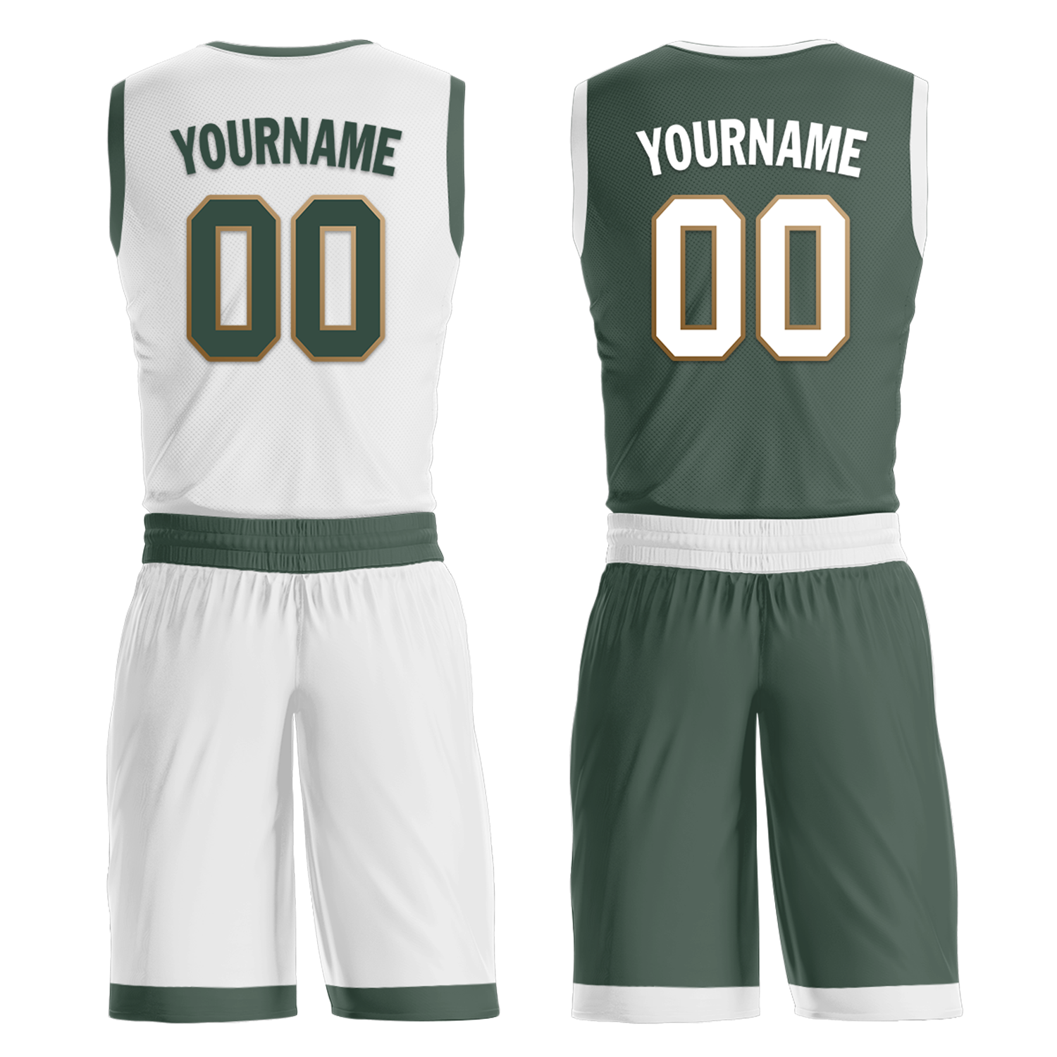 Custom White Green Classic Style Reversible Basketball Uniform Personalized COOLMAX BBJR-D017002