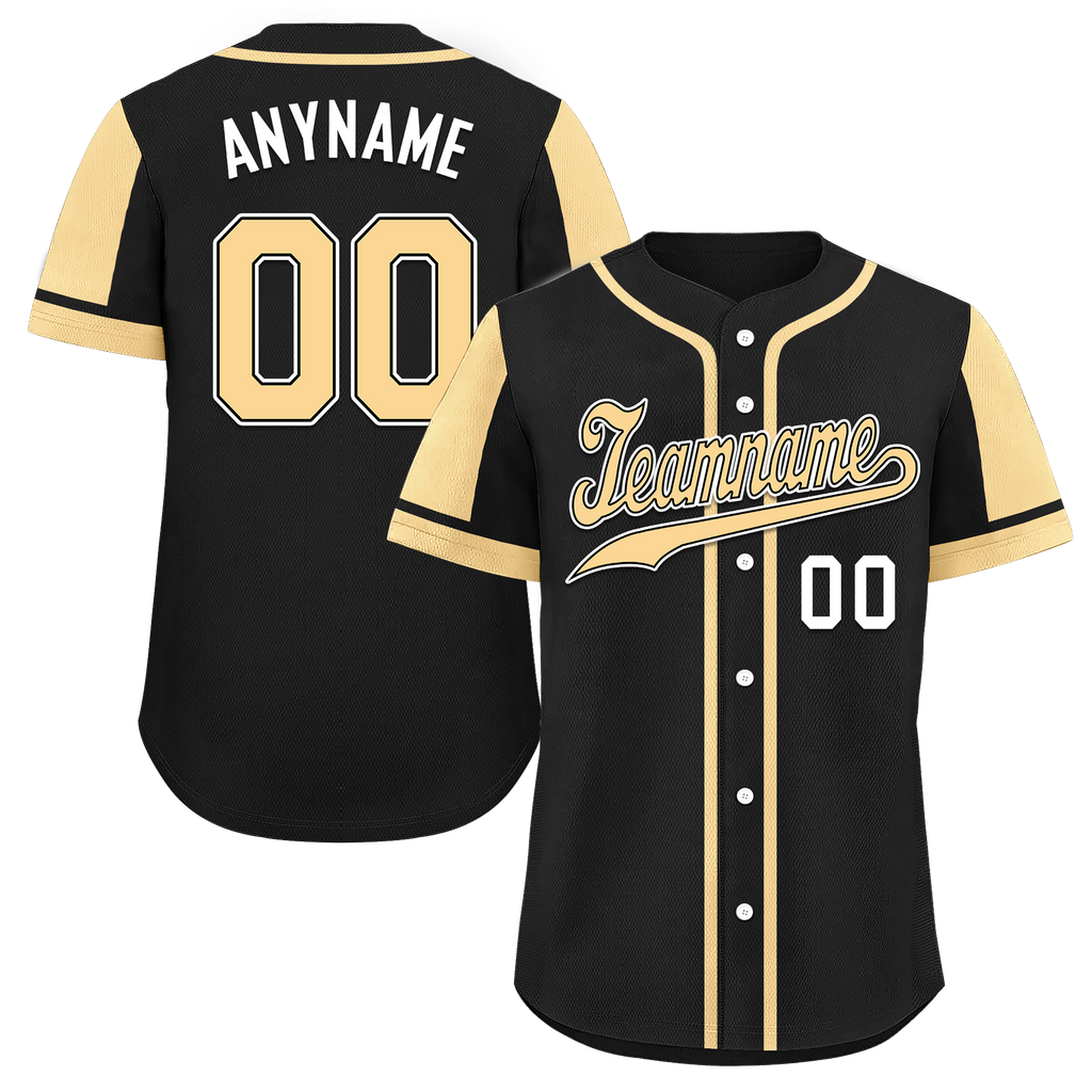 Custom Black Yellow Raglan Sleeves Personalized Authentic Baseball Jersey BSBJ01-D017196