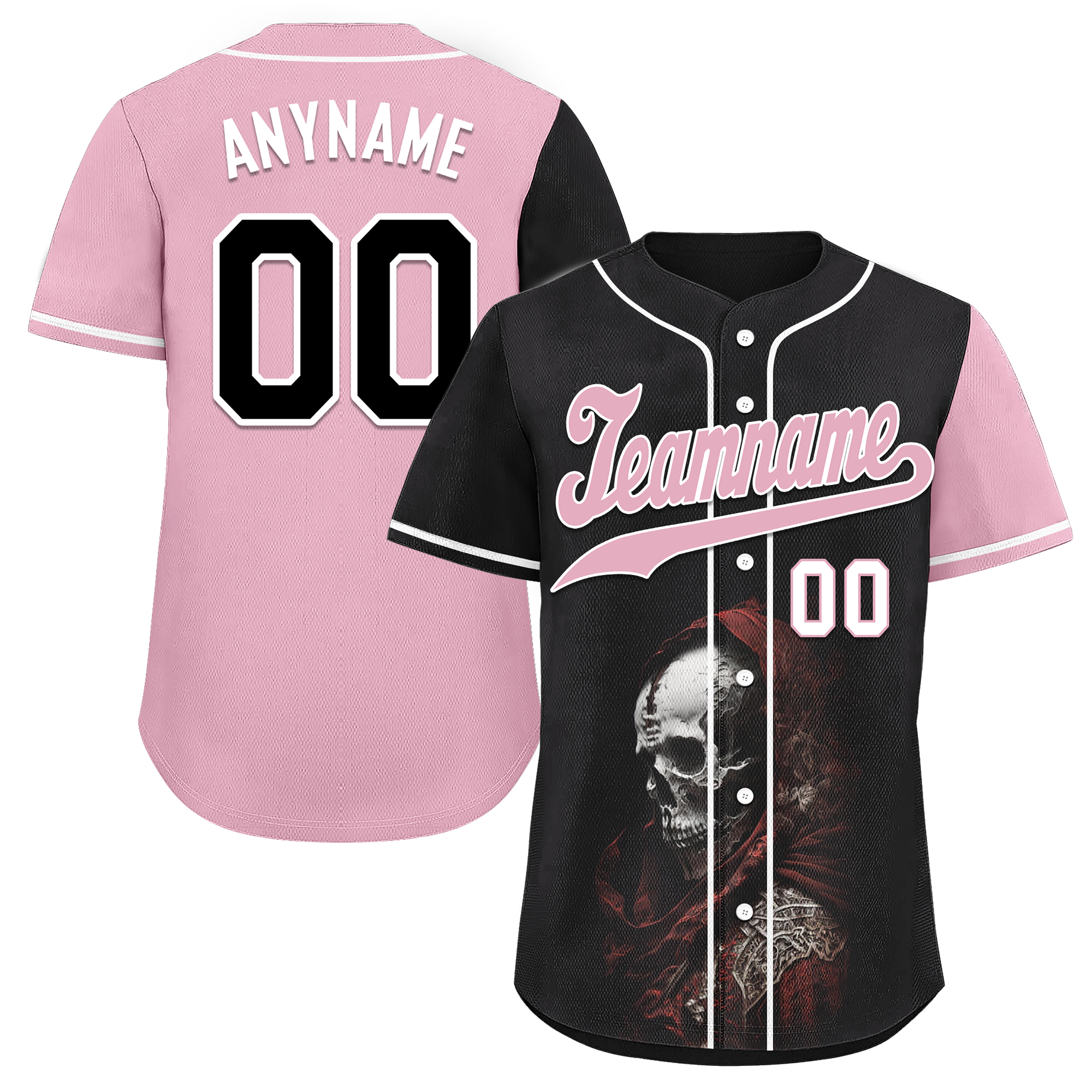 Custom Black Red Skull Fashion Personalized Authentic Baseball Jersey BSBJ01-D017148