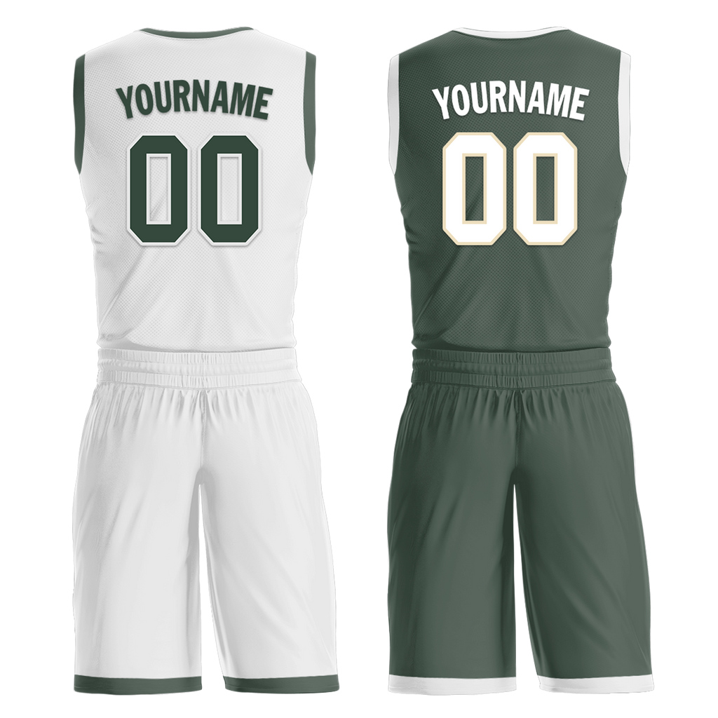 Custom White Green Classic Style Reversible Basketball Uniform Personalized COOLMAX BBJR-D017010