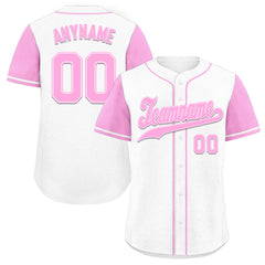 Custom White Pink Raglan Sleeves Personalized Authentic Baseball Jersey BSBJ01-D020200-15