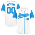 Custom White Blue Raglan Sleeves Personalized Authentic Baseball Jersey BSBJ01-D020200-1