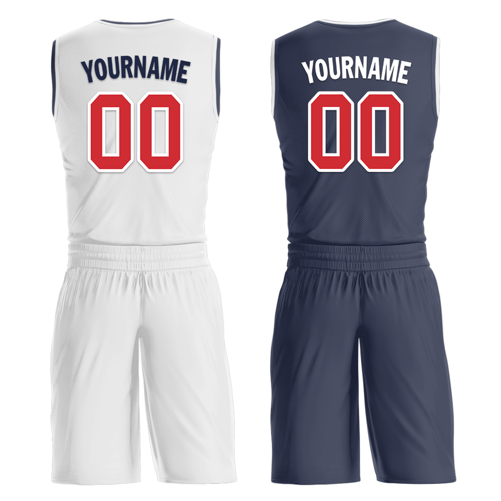 Custom White Blue Classic Style Reversible Basketball Uniform Personalized COOLMAX BBJR-D017023