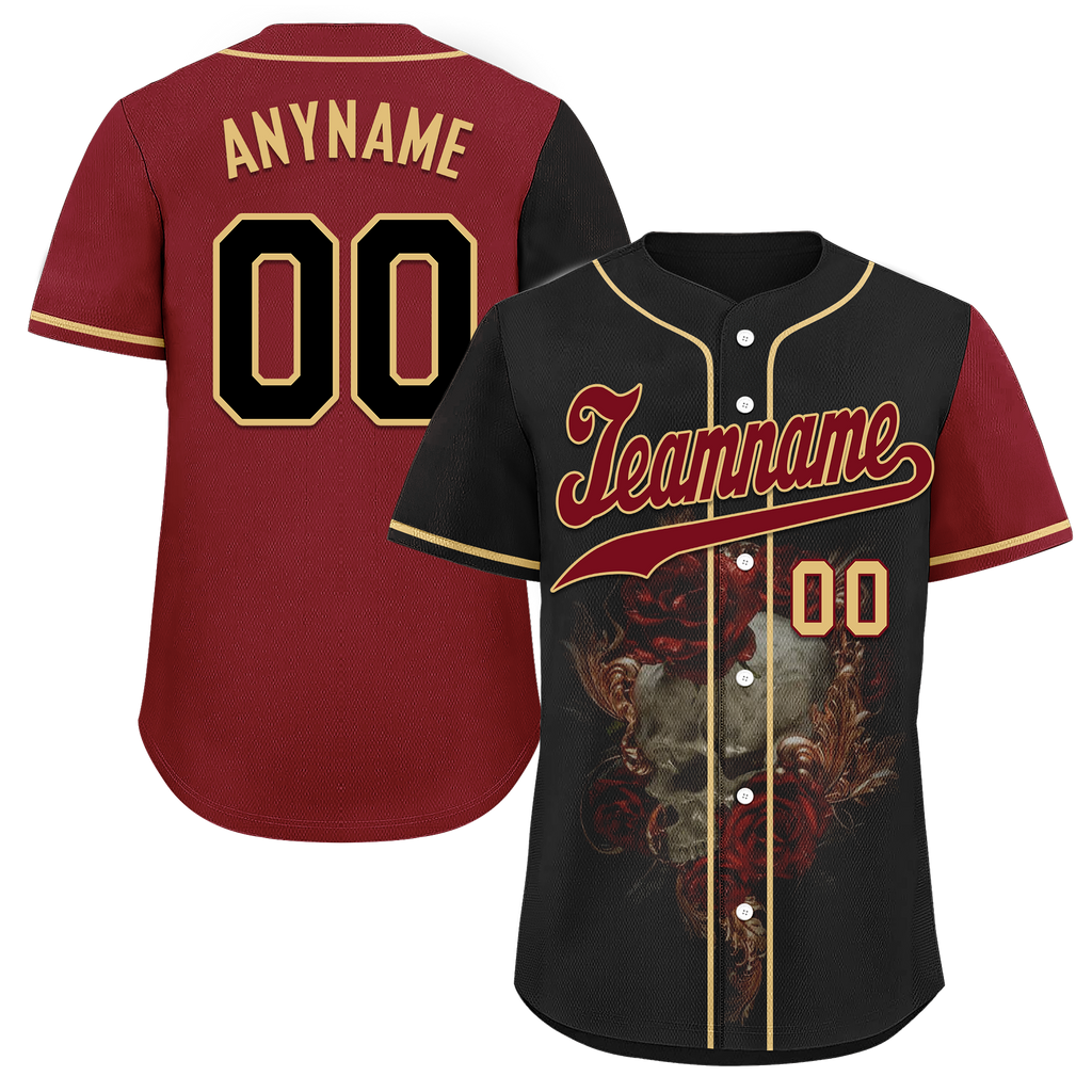 Custom Black Red Skull Fashion Personalized Authentic Baseball Jersey BSBJ01-D017141