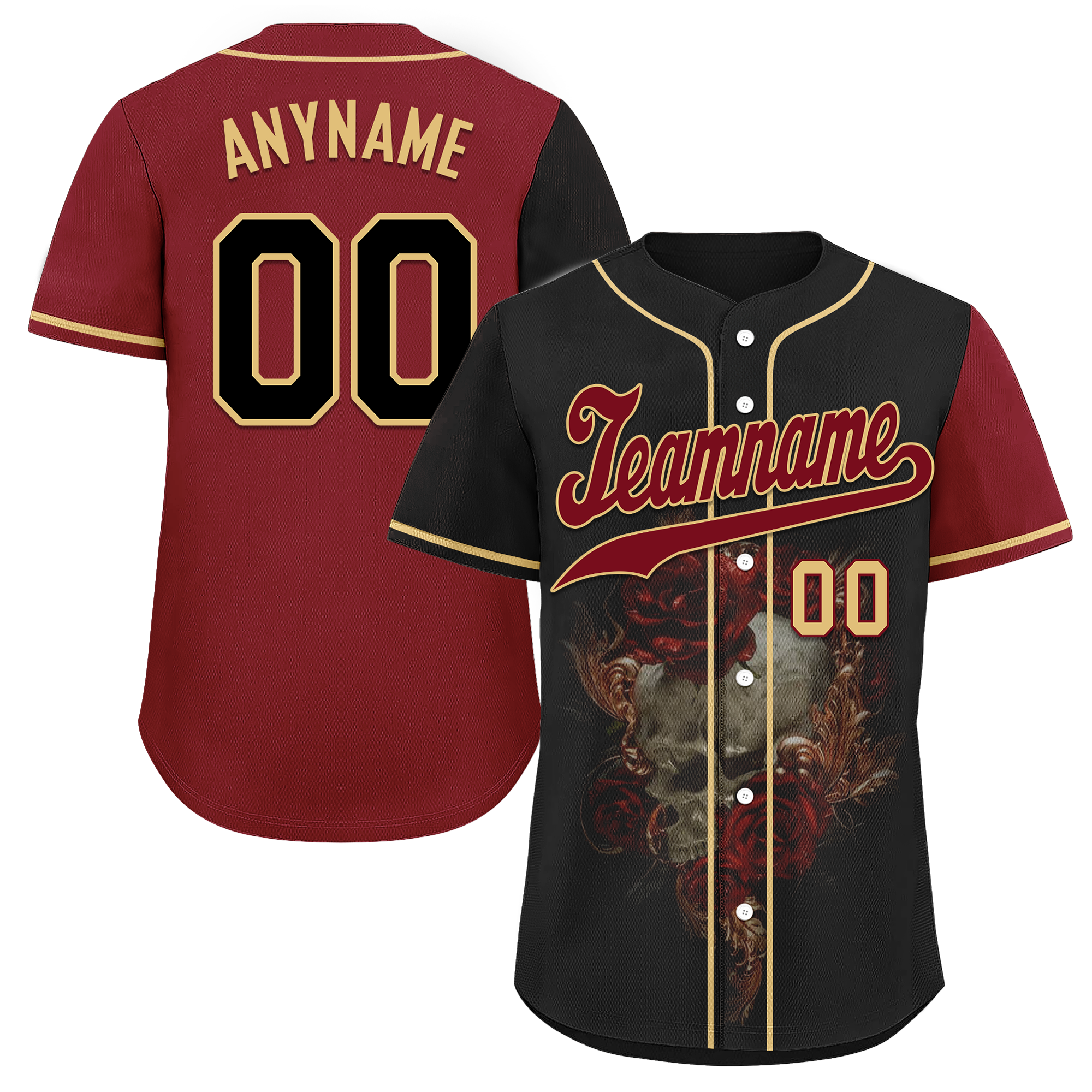 Custom Black Red Skull Fashion Personalized Authentic Baseball Jersey BSBJ01-D017141
