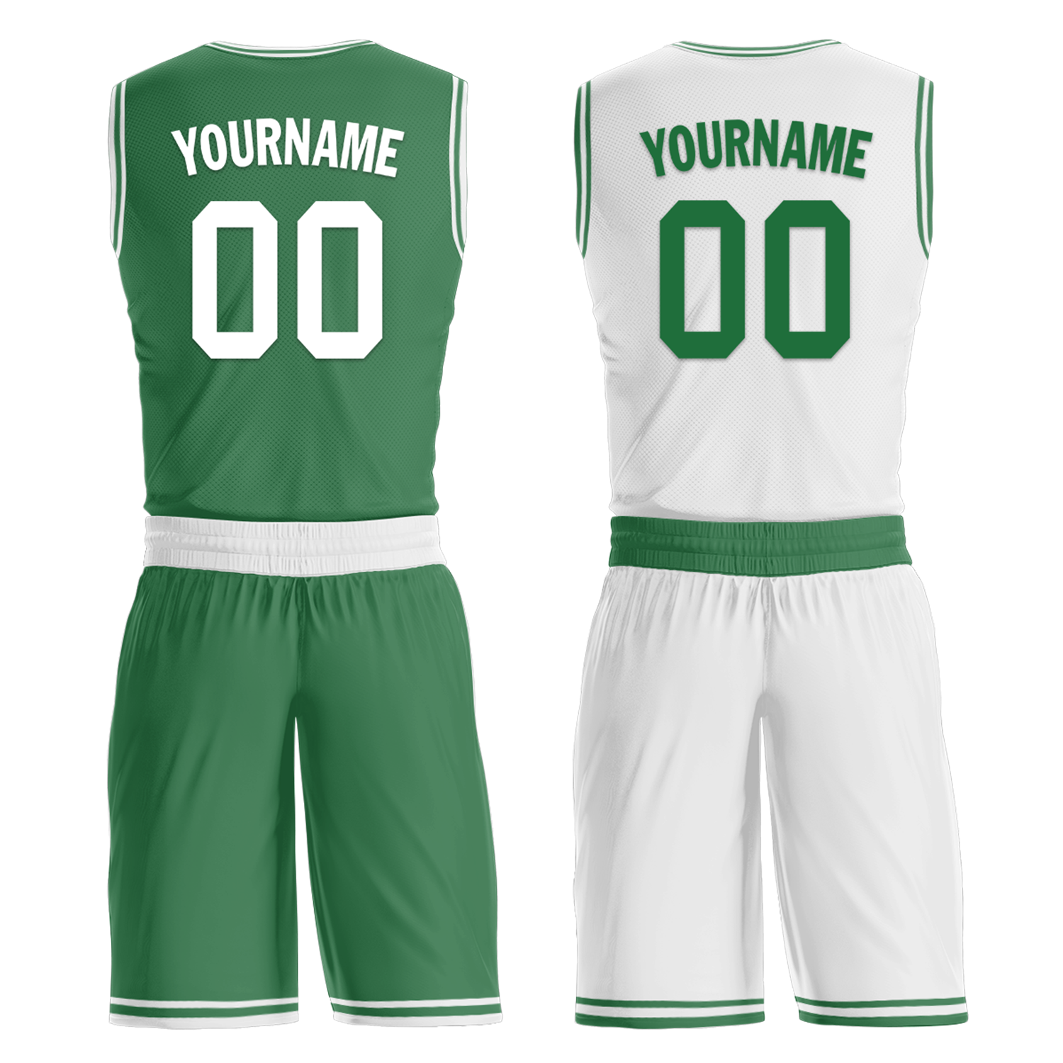 Custom Green White Classic Style Reversible Basketball Uniform Personalized COOLMAX BBJR-D017001