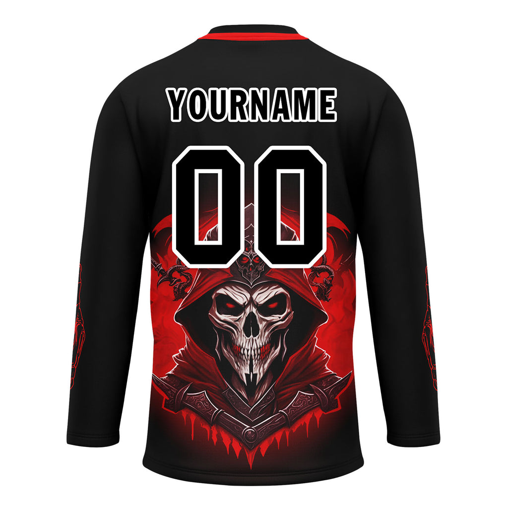 Custom Black Red Gothic Personalized Hockey Jersey HCKJ01-E0601-08