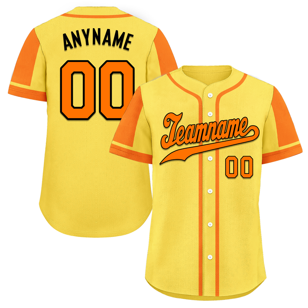 Custom Yellow Orange Raglan Sleeves Personalized Authentic Baseball Jersey BSBJ01-D017204