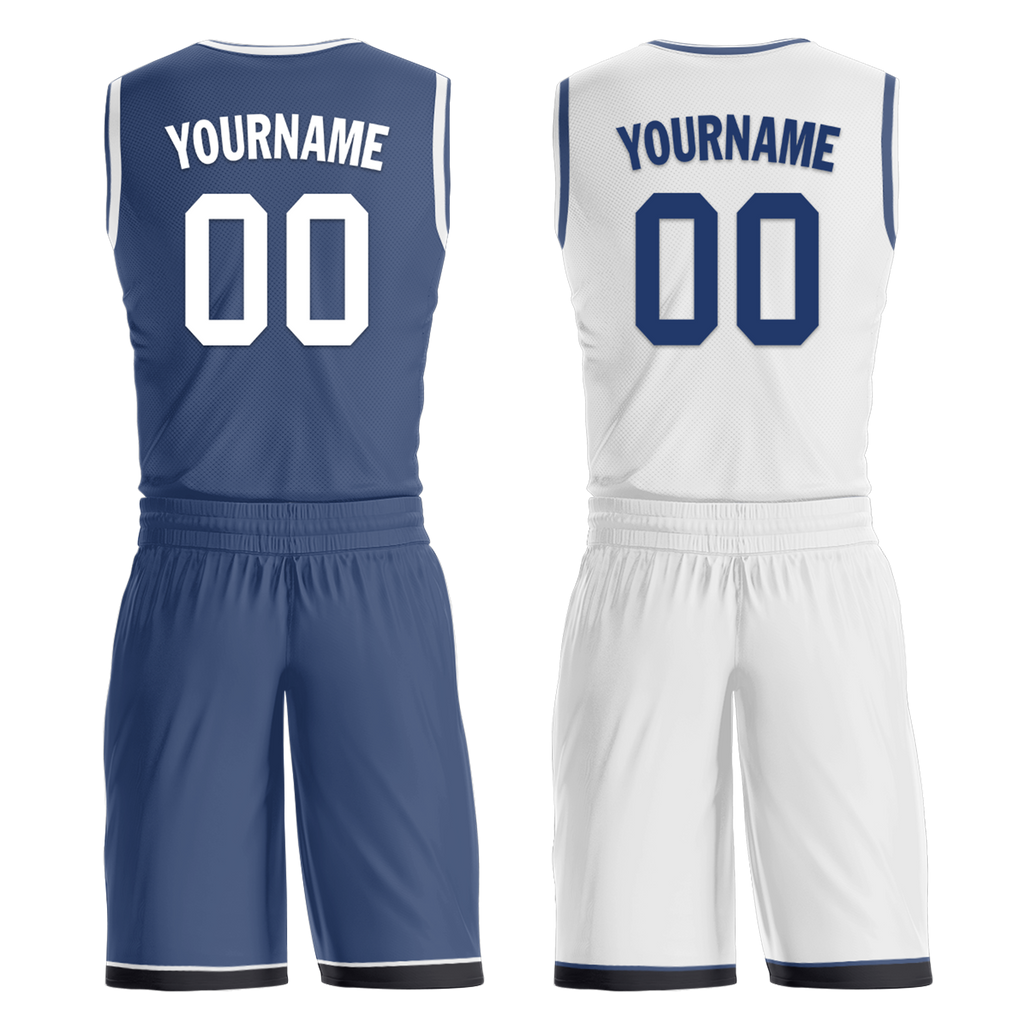 Custom Blue White Classic Style Reversible Basketball Uniform Personalized Ordinary BBJR-D017053