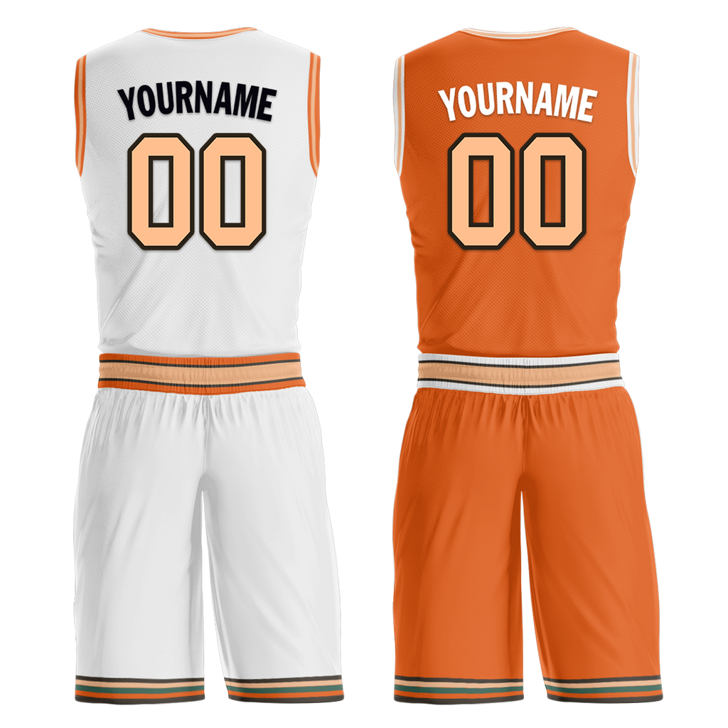 Custom White Orange Classic Style Reversible Basketball Uniform Personalized Ordinary BBJR-D017052