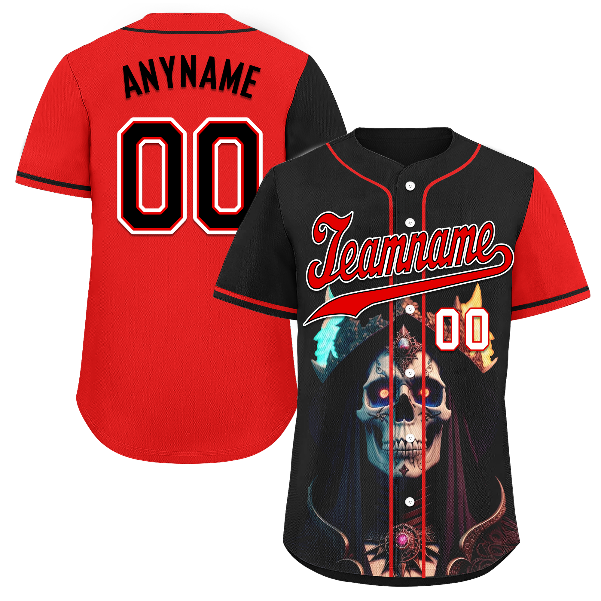 Custom Black Red Skull Fashion Personalized Authentic Baseball Jersey BSBJ01-D017159
