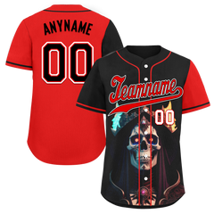 Custom Black Red Skull Fashion Personalized Authentic Baseball Jersey BSBJ01-D017159