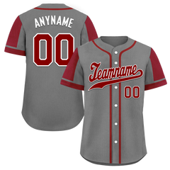 Custom Gray Red Raglan Sleeves Personalized Authentic Baseball Jersey BSBJ01-D017177