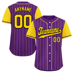 Custom Purple Gold Stripe Fashion Personalized Authentic Baseball Jersey BSBJ01-D017220