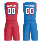 Custom Red Blue Classic Style Reversible Basketball Uniform Personalized COOLMAX BBJR-D017022