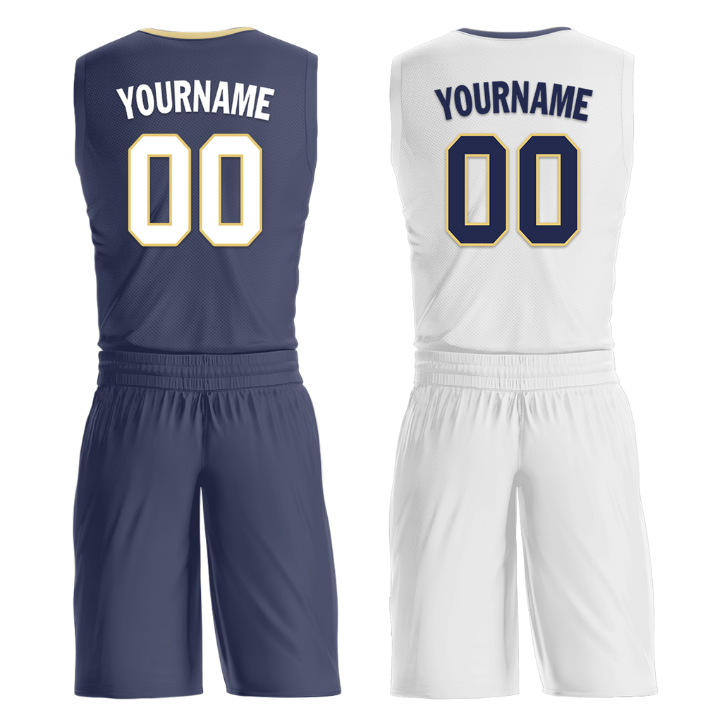 Custom Blue White Classic Style Reversible Basketball Uniform Personalized COOLMAX BBJR-D017050