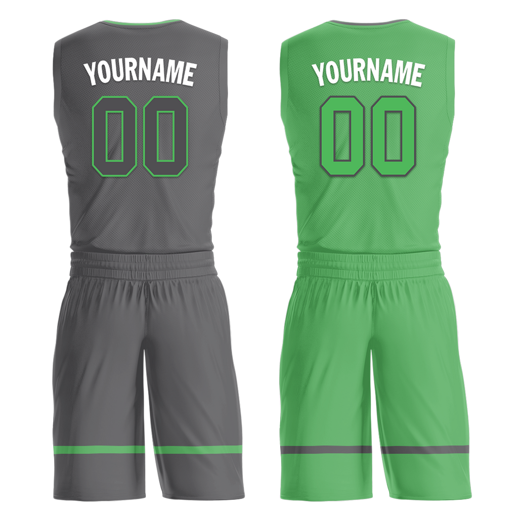Custom Gray Green Classic Style Reversible Basketball Uniform Personalized COOLMAX BBJR-D017046