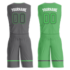 Custom Gray Green Classic Style Reversible Basketball Uniform Personalized COOLMAX BBJR-D017046