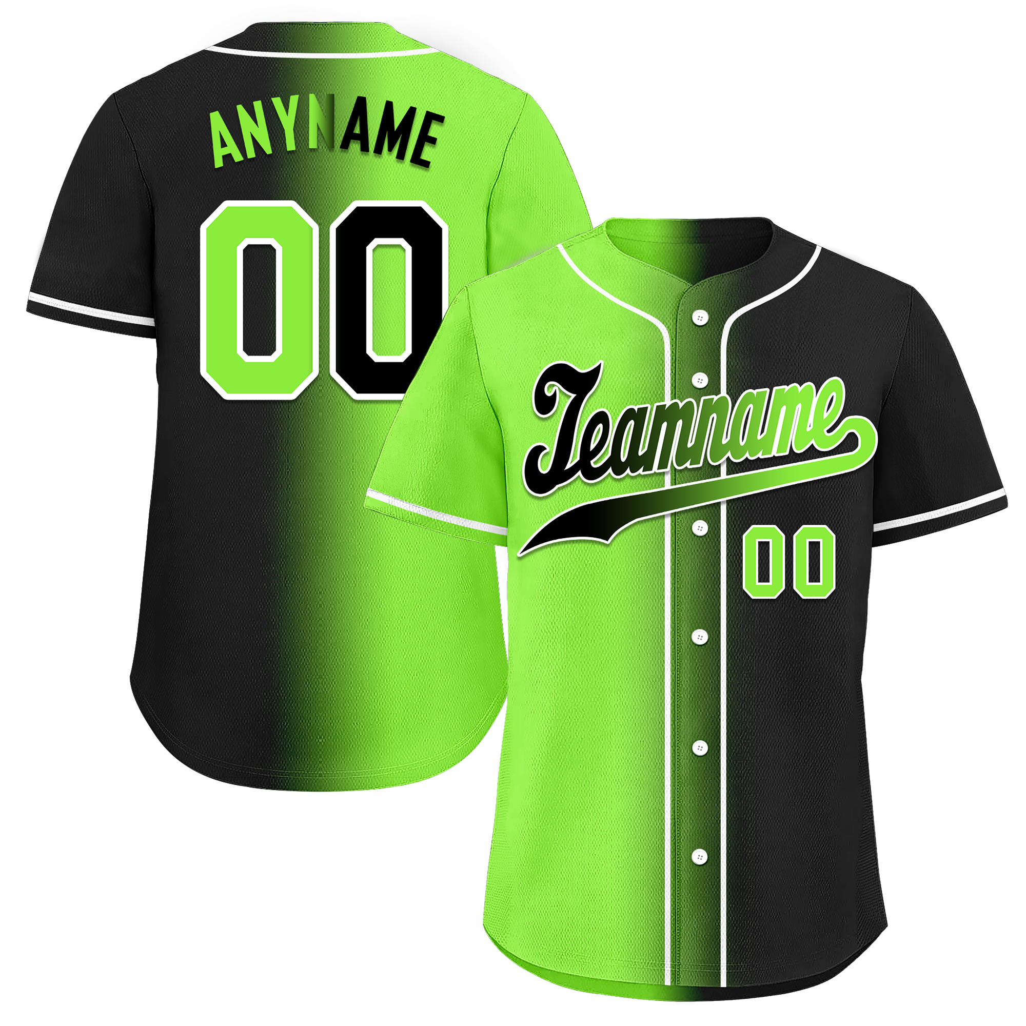 Custom Green Black Gradient Fashion Personalized Authentic Baseball Jersey BSBJ01-D0a709c