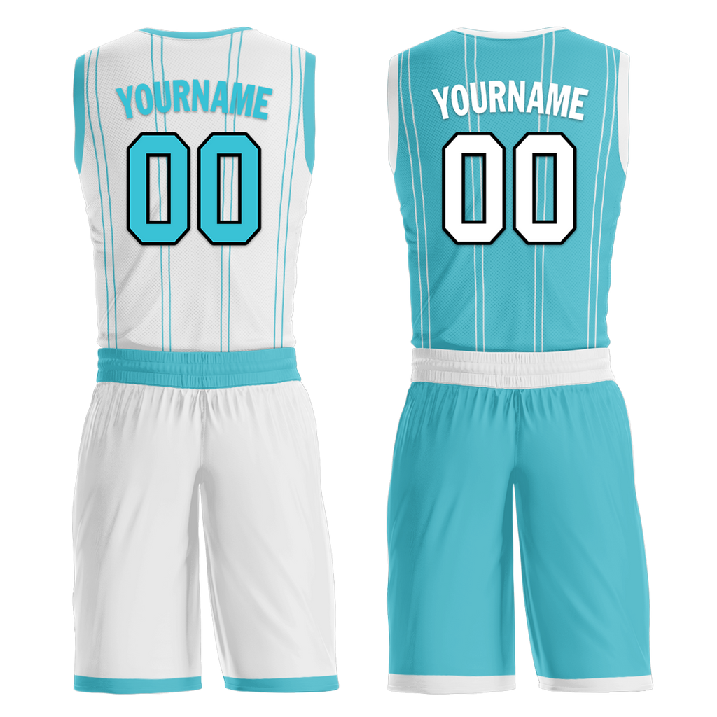 Custom White Blue Classic Style Reversible Basketball Uniform Personalized Ordinary BBJR-D017013