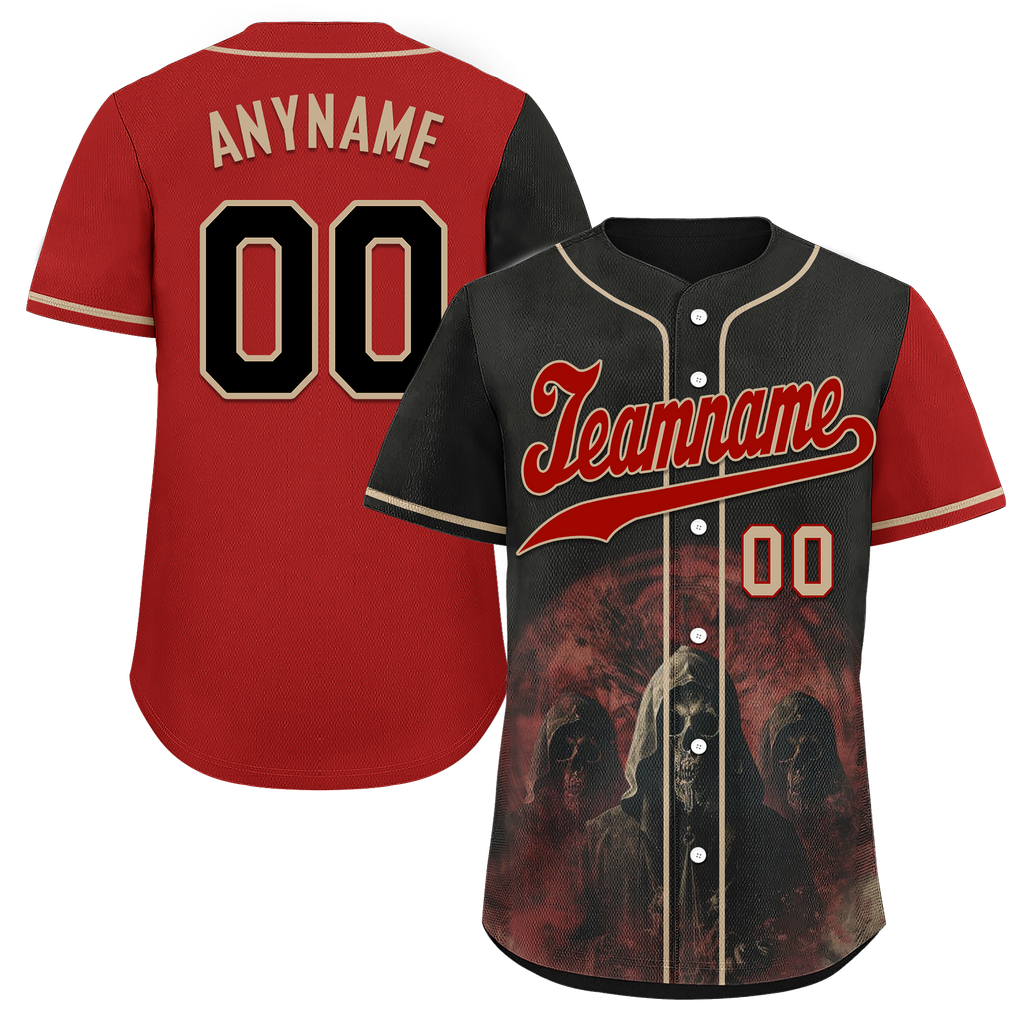 Custom Black Red Skull Fashion Personalized Authentic Baseball Jersey BSBJ01-D017143