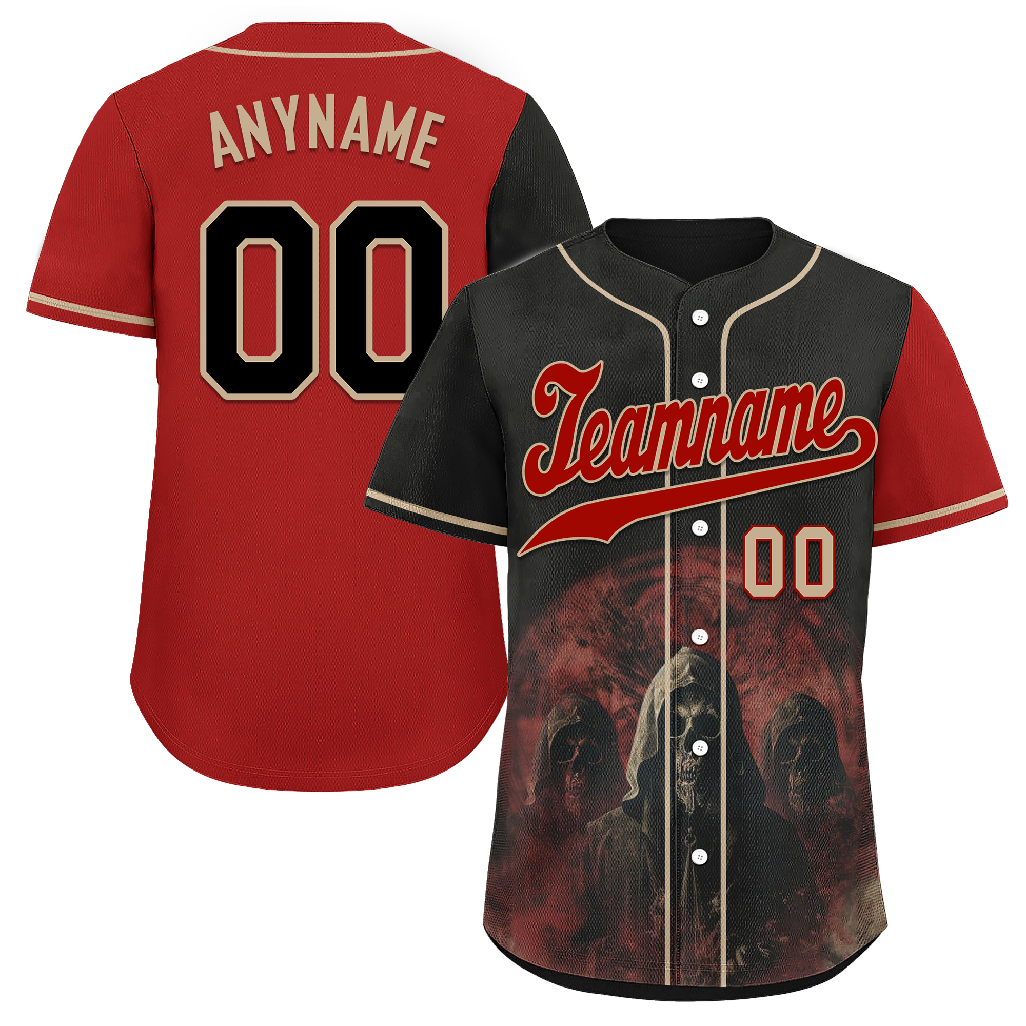 Custom Black Red Skull Fashion Personalized Authentic Baseball Jersey BSBJ01-D017143