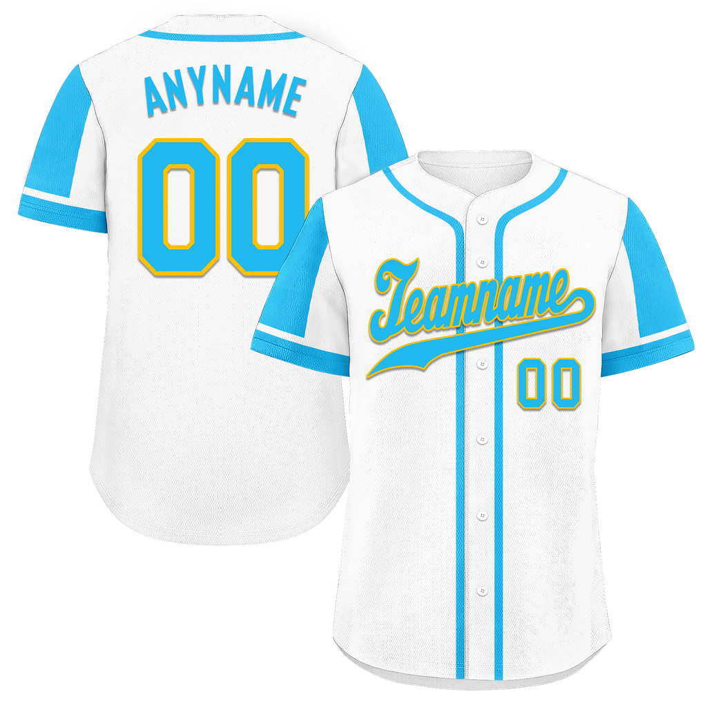Custom White Blue Raglan Sleeves Personalized Authentic Baseball Jersey BSBJ01-D017167