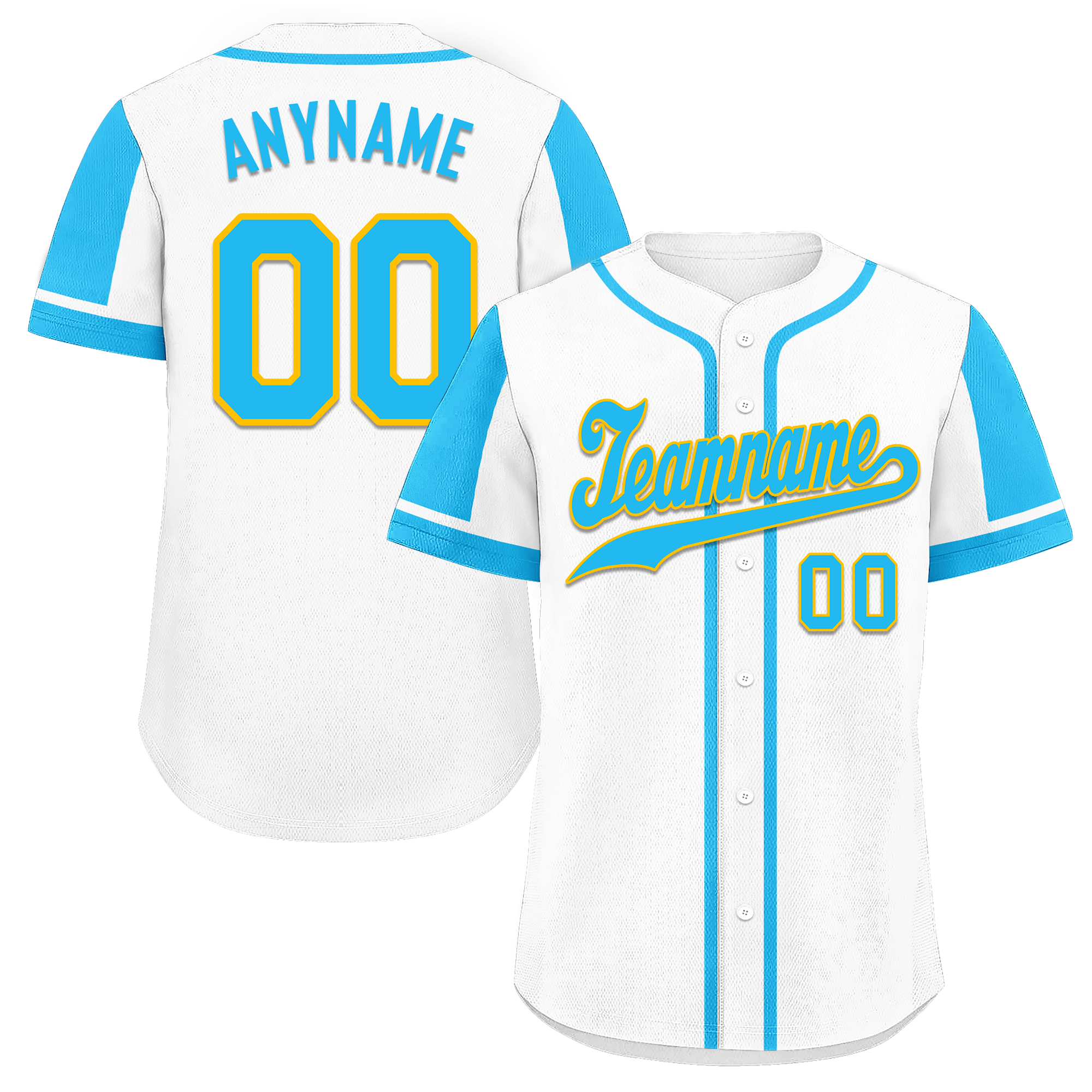 Custom White Blue Raglan Sleeves Personalized Authentic Baseball Jersey BSBJ01-D017167