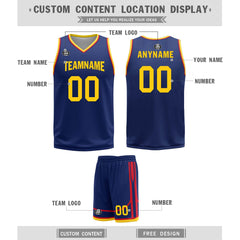 Custom Navy Blue Red Gold Golden State City Edition Personalized Reversible Basketball Set Sports Basketball Jersey BBJ01R-D0610-10