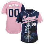 Custom Blue Pink Skull Fashion Personalized Authentic Baseball Jersey BSBJ01-D017145