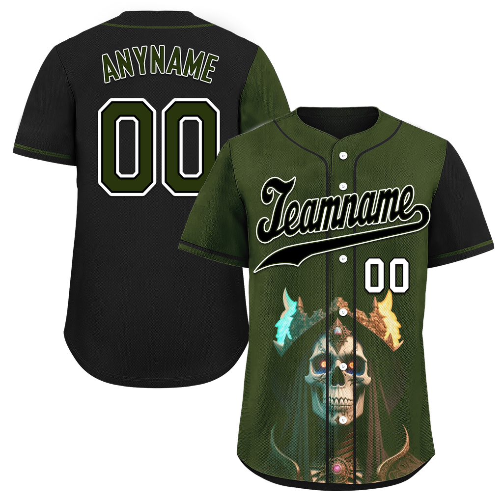 Custom Green Black Skull Fashion Personalized Authentic Baseball Jersey BSBJ01-D017152