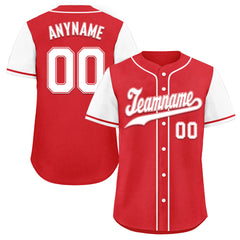 Custom Red White Raglan Sleeves Personalized Authentic Baseball Jersey BSBJ01-D020200-8