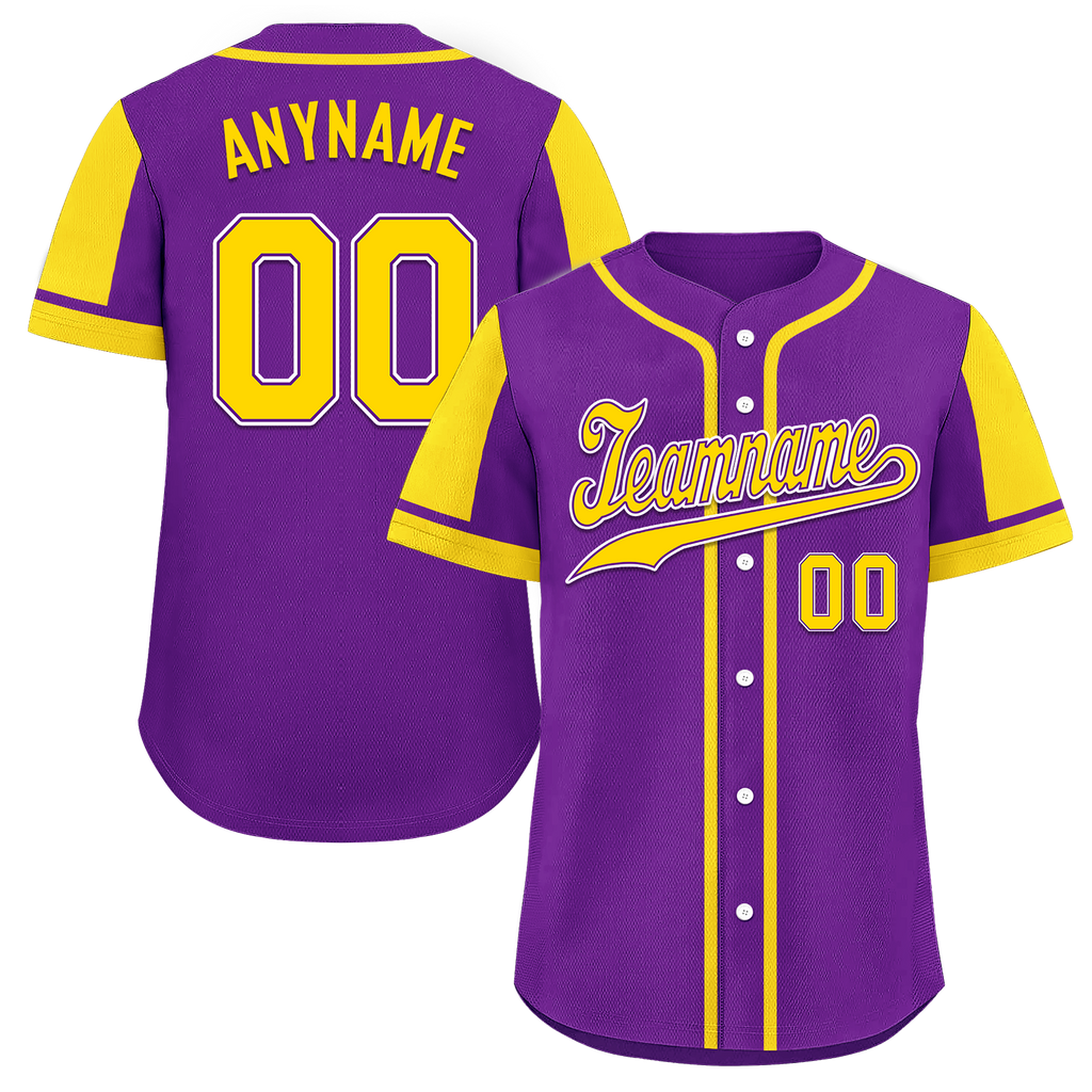 Custom Purple Yellow Raglan Sleeves Personalized Authentic Baseball Jersey BSBJ01-D017172